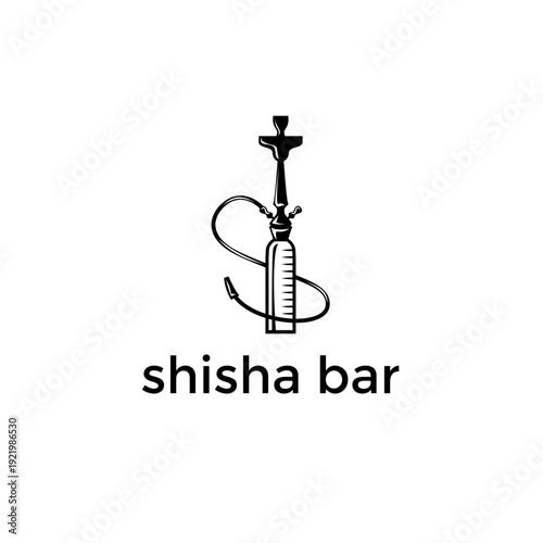 Shisha bar logo vector. Black silhouette of oriental hookah pipe for lounge cafe or tobacco shop branding.