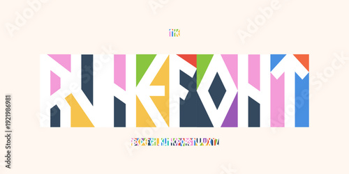 Scandinavian Font Logo Alphabet Color Shape Letter Set Norse Typography, Kid Medieval Typographic Design for Nordic Title, Viking Poster Headline, Symbol Logotype, Geometric Fonts. Vector Typeface