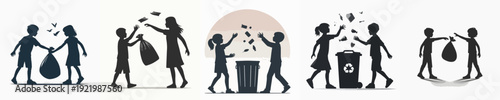 Silhouette Vector Illustration of an Person Throwing Out Trash