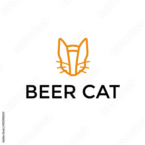 Minimalist Beer Cat logo featuring an orange line art design of a cat's face integrated with a beer mug silhouette for craft breweries and bars.