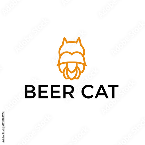 Beer Cat logo featuring a creative orange line art design combining a beer hop silhouette with a minimalist cat face icon for craft brewery branding.