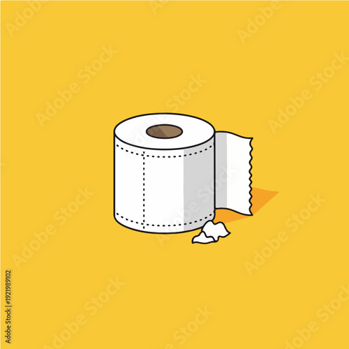 Toilet paper roll illustration on a vibrant yellow background, clean and simple.