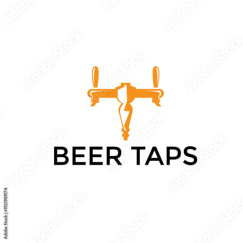 Minimalist beer tap logo featuring a gold silhouette of a double draft tower with tap handles, perfect for craft breweries, taprooms, or bar equipment suppliers.