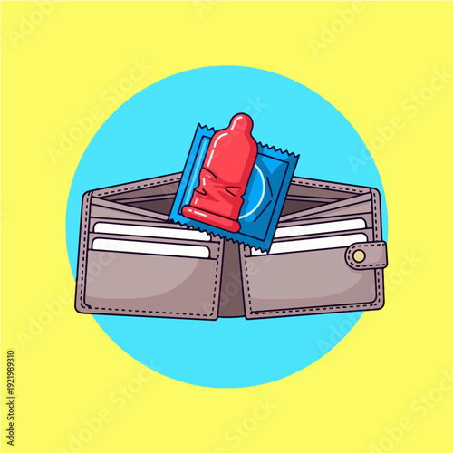 Wallet with condom, safe sex and protection concept illustration.