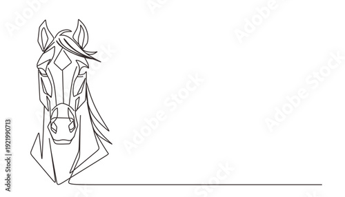 One line drawing of horse head symbolizing the year 2026. Minimal continuous line illustration. Concept for Chinese Year of the Horse