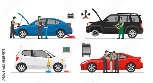 Car Maintenance Service and Repair Illustration.