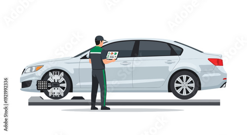 Mechanic Inspecting Car on Lift Station.