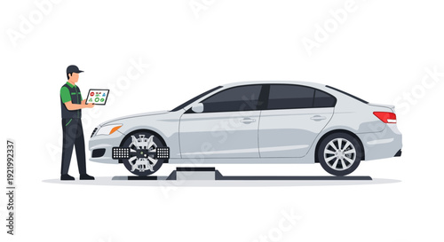 Mechanic Inspecting Car with Clipboard.