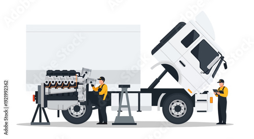 Mechanic Inspecting Concrete Mixer Truck Components.