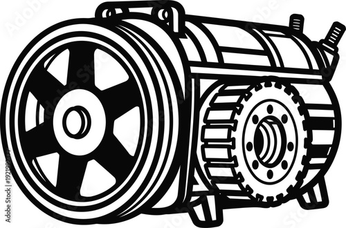 Industrial Air Compressor Machine With Wheels Black And White equipment