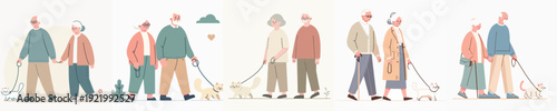 A Elderly Person Walking a Cat Vector Illustration