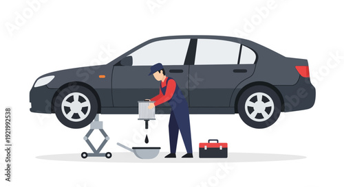 Mechanic Working on Car with Tools.