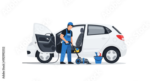 Mechanic Working on White Car Engine.