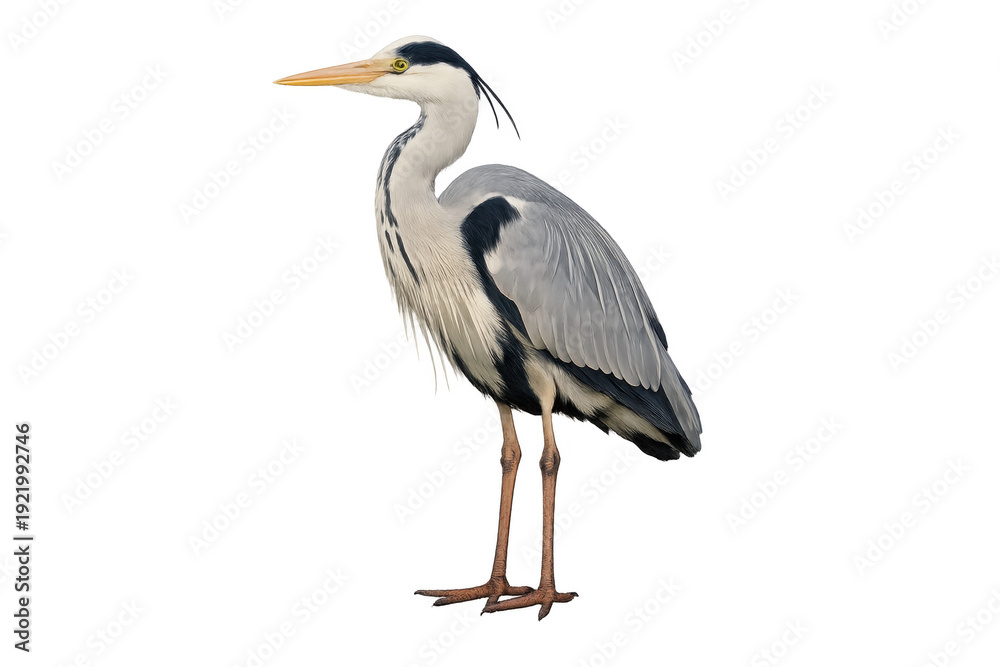 Fototapeta premium Grey heron standing with long legs and sharp beak