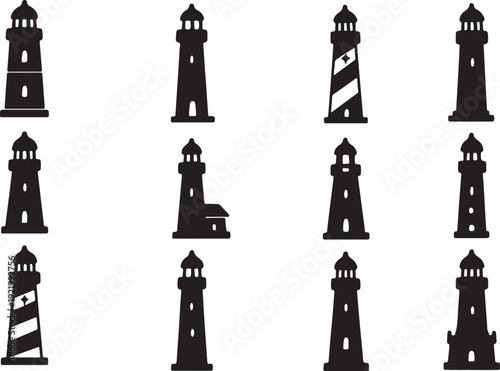 Lighthouse silhouettes set