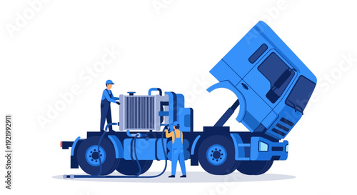 Waste Management Truck with Workers Illustration.