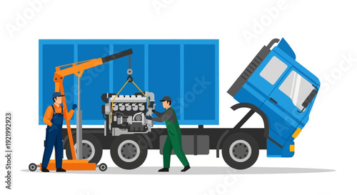 Waste Management Workers Unloading Container from Truck.