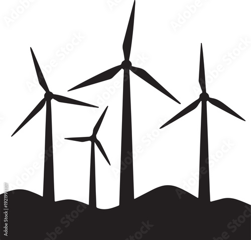 Wind turbine silhouettes illustration showing renewable energy technology