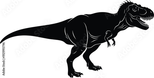 Black T Rex Dinosaur Silhouette Illustration Isolated on White Background for Logo Design Branding Tattoo Sticker Poster and Vector Art Template