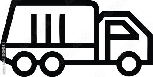 A commercial refuse collection vehicle line icon representing urban waste management services and city sanitation