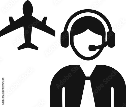 Air traffic controller assisting with airplane navigation and flight management services