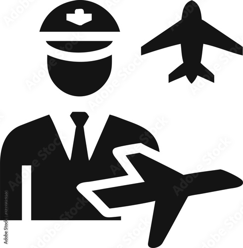 Airline pilot accompanied by two airplanes symbolizing diverse flight destinations and travel options