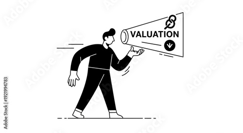 Man with Megaphone Announcing 'Valuation' Symbolizing Business Growth and Success