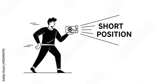 Man holding a camera emitting a beam of light with the words Short Position