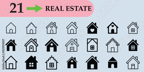 21 real estate house icons set flat design vector illustration