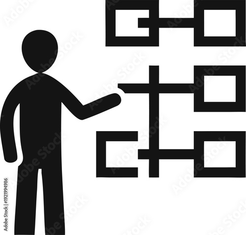 Business Professional Explaining a Complex Process Flowchart Diagram to an Audience
