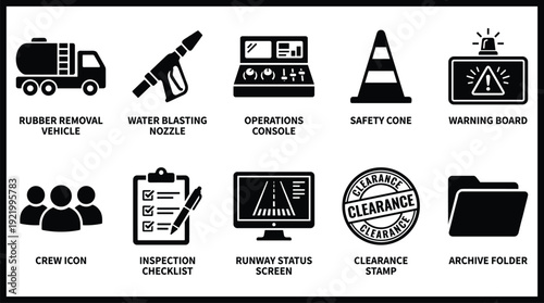 Industrial equipment and safety icons on a white background