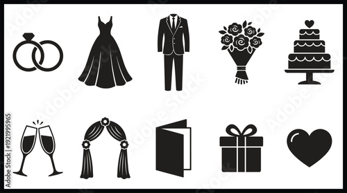Wedding planning and celebration icons