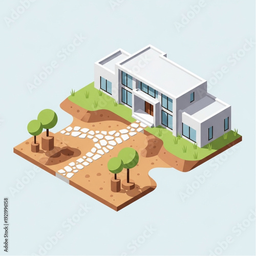 Modern House with Garden and Pathway Illustration.