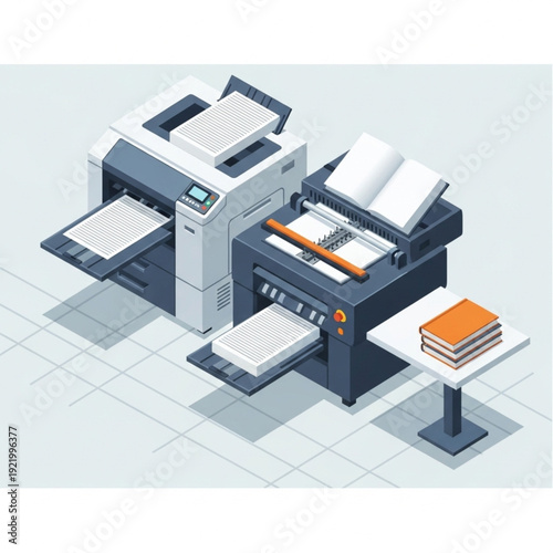Office Printers and Paperwork on a Modern Desk Setup.