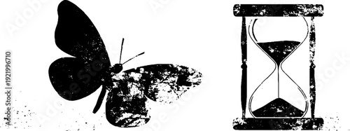 Timeless beauty: butterfly and hourglass in high contrast ink design
