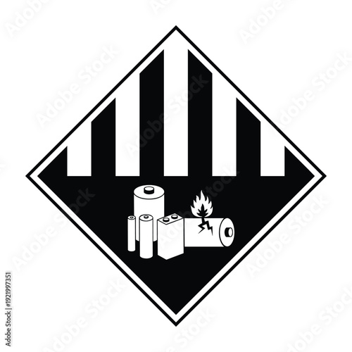 Class 9 Lithium Battery Hazard Label Black and White – Miscellaneous Dangerous Goods Diamond Sign for Lithium Ion and Lithium Metal Battery Transport