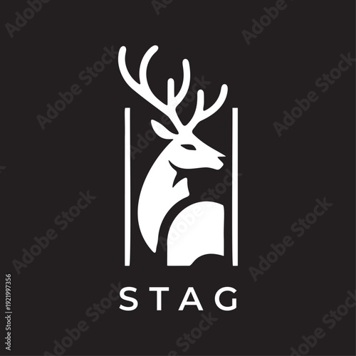 Stag Deer Logo Design Minimalist Modern Vector Silhouette Emblem Icon Isolated on Dark Background Creative Wildlife Brand Identity Symbol Luxury Illustration Template For Corporate Business Branding