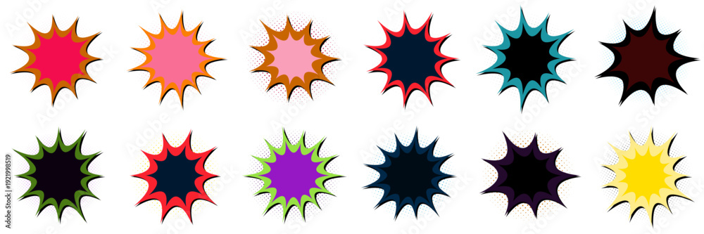 Obraz premium Retro Comic Book Explosion Speech Bubbles for Pop Art Graphic Design