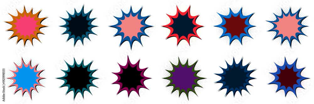 Fototapeta premium Retro Comic Book Speech Bubbles and Explosion Starbursts for Pop Art Design
