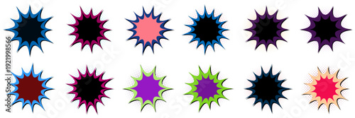 Retro pop art comic book sound effect bubbles for social media marketing and graphic design