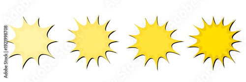 Yellow comic book explosion speech bubbles for retro pop art price tags and vintage sale stickers