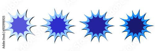 Blue Comic Book Explosion Speech Bubbles, Retro Pop Art Action Elements