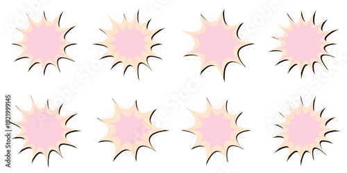 Pink Comic Book Explosion Bubbles, Retro Pop Art Action Burst Elements