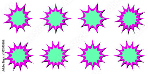 Y2K Aesthetic Pop Art Stickers, Neon Magenta and Mint Green Starburst Elements for Social Media