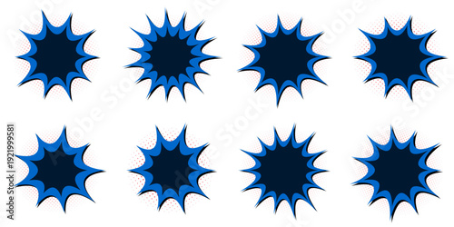 Set of Blue Comic Starburst Speech Bubbles for Esports Gaming Streamer Alerts and Flash Sales