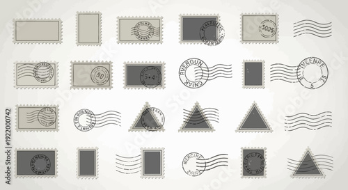 Vintage Postage Stamp Collection: Retro Mail Art and Postal Mark Design Elements
