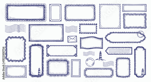 Collection of Hand-Drawn Vintage Nautical Frames and Borders for Design Projects