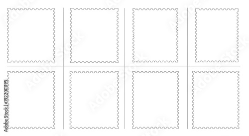 Blank Postage Stamp Frames with Perforated Edges Arranged in a Grid Pattern