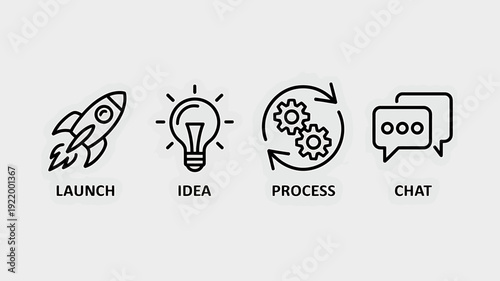 Flat design business process concept with launch idea process chat icons  simple line style