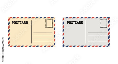 Two Vintage Postcards with Airmail Borders and Stamp Boxes, Isolated on White